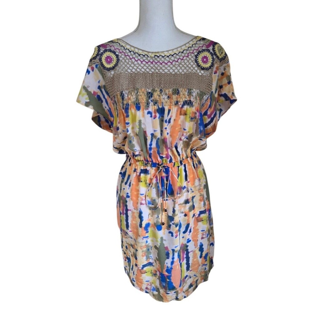 plenty by tracy reese silk tie-dye crochet trim dress size S